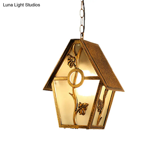 Country House Shape Hanging Light Kit With Aluminum Brass Finish 1-Bulb Ceiling Suspension Lamp And