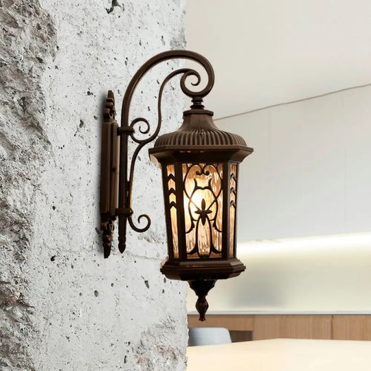 Country Lantern 1-Head Wall Sconce In Black With Water Glass Shade Metallic Mounted Lamp