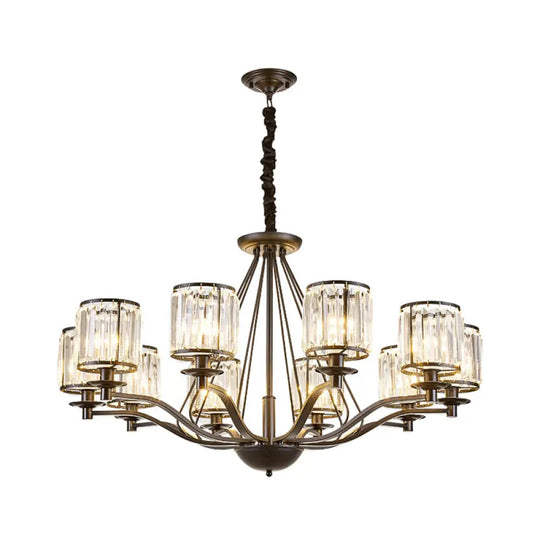 Country Living Room Black Drum Crystal Pendant Chandelier Light Fixture 10 /