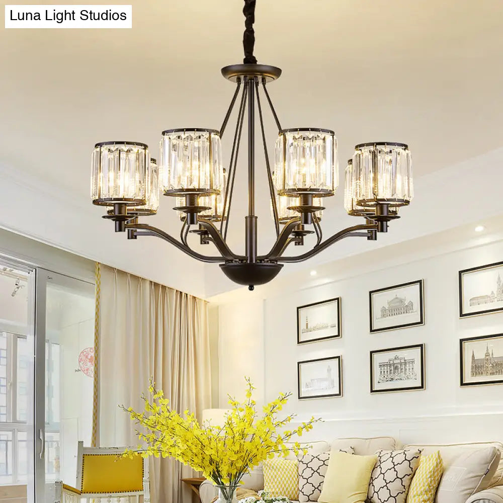 Country Living Room Black Drum Crystal Pendant Chandelier Light Fixture