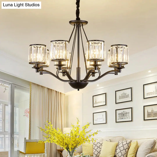 Country Living Room Black Drum Crystal Pendant Chandelier Light Fixture