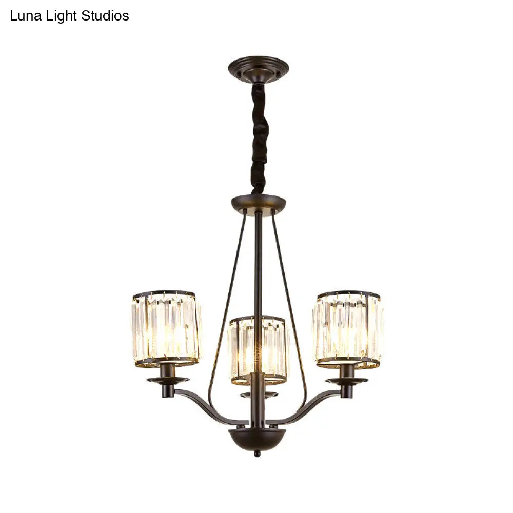 Country Living Room Black Drum Crystal Pendant Chandelier Light Fixture