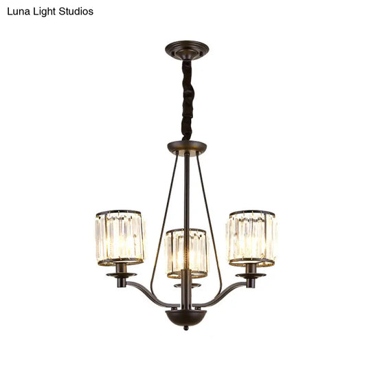 Country Living Room Black Drum Crystal Pendant Chandelier Light Fixture