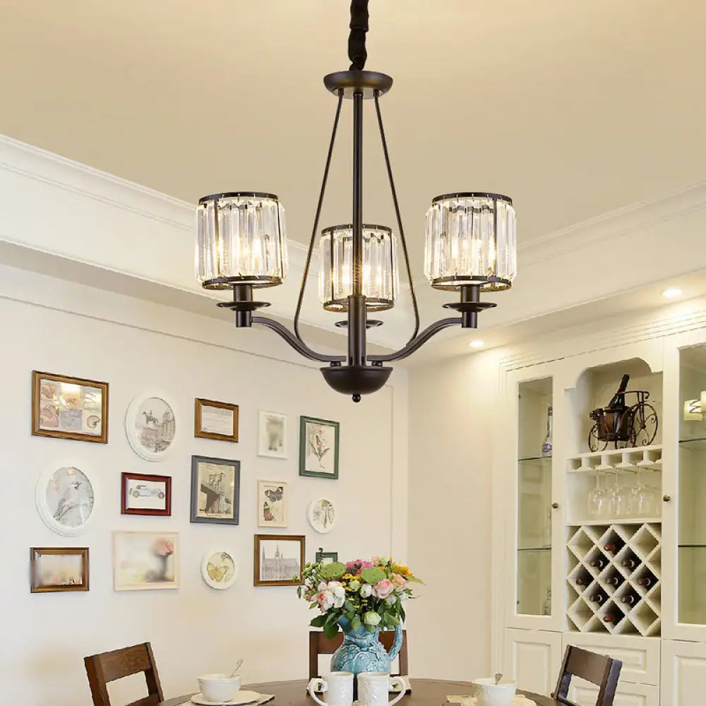 Country Living Room Black Drum Crystal Pendant Chandelier Light Fixture 3 /