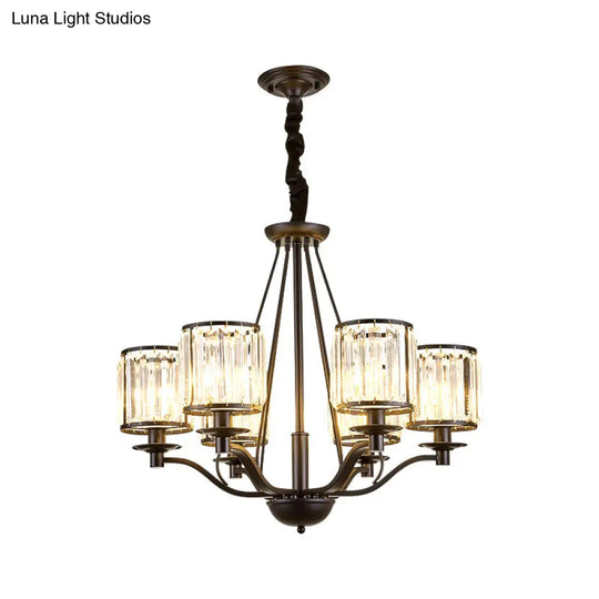 Country Living Room Black Drum Crystal Pendant Chandelier Light Fixture