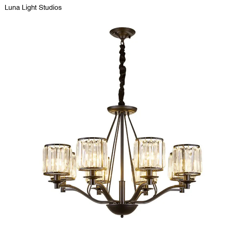 Country Living Room Black Drum Crystal Pendant Chandelier Light Fixture