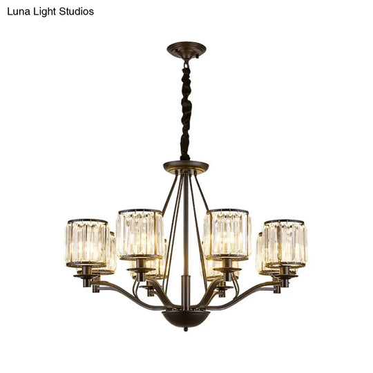 Country Living Room Black Drum Crystal Pendant Chandelier Light Fixture