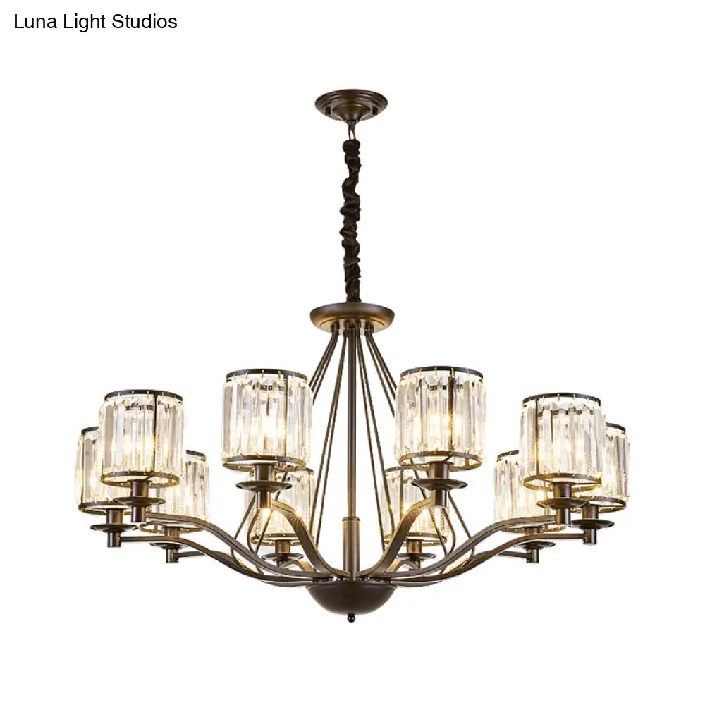 Country Living Room Black Drum Crystal Pendant Chandelier Light Fixture