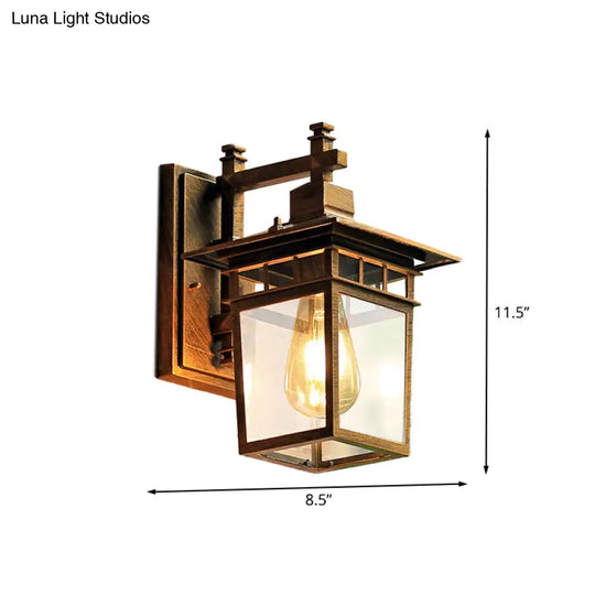 Country Metal Wall Lamp With Clear Glass Shade - Coffee Finish Sconce Lighting 8.5/11 Width