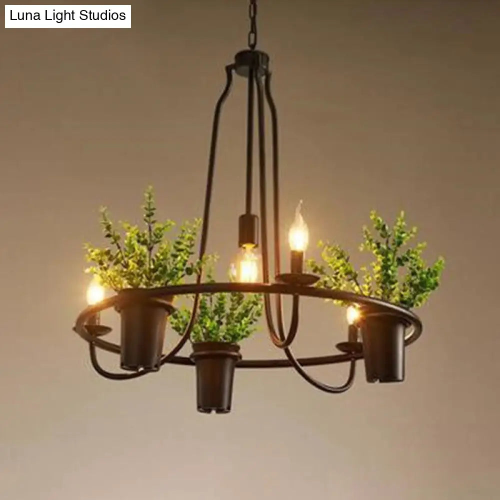 Country Style 4-Light Green Pendant Chandelier With Leaf Decoration For Dining Room / 21.5