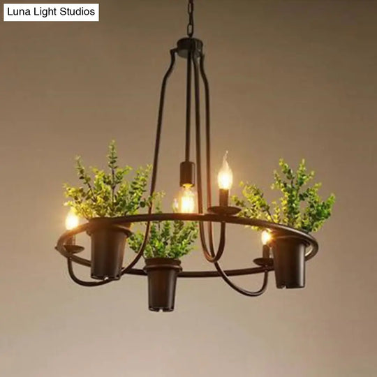 Country Style 4-Light Green Pendant Chandelier With Leaf Decoration For Dining Room / 21.5