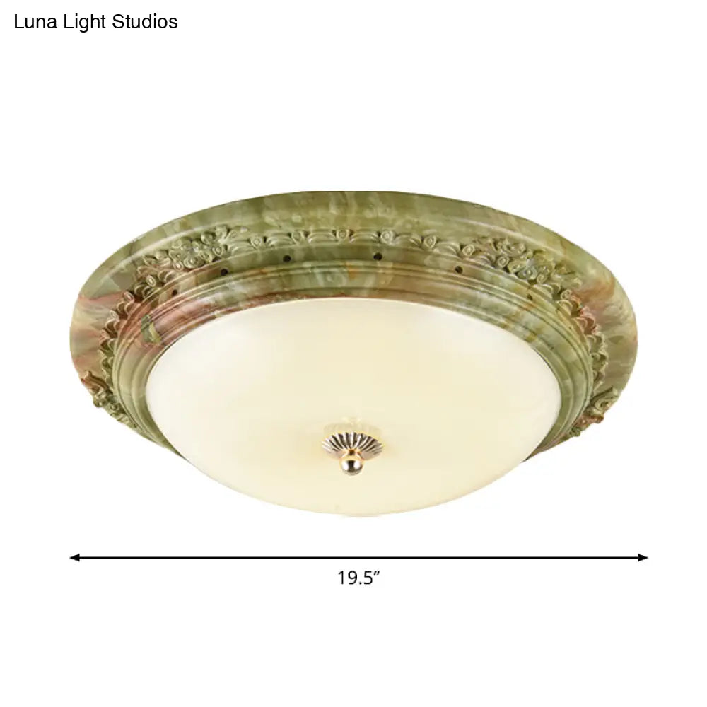 Country Milk Glass Led Ceiling Mount Light Green Dome Design Bedroom Flush Lighting - 14/16/19.5