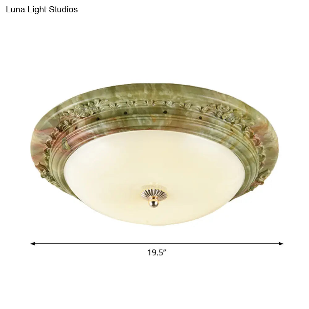 Country Milk Glass Led Ceiling Mount Light Green Dome Design Bedroom Flush Lighting -