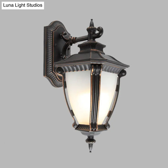 Country Outdoor Wall Sconce: 1-Light Black Lamp With Translucent Urn Glass Shade