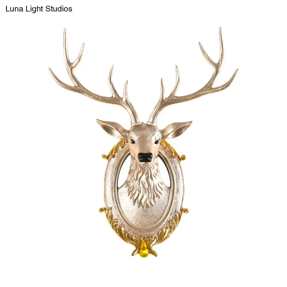 Country Resin Deer Head Sconce Light - Led Wall Mounted Lamp (16/18.5) In Black/White/Wood