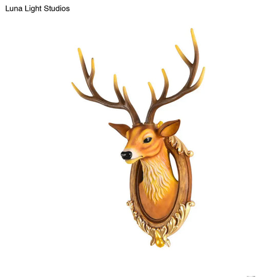 Country Resin Deer Head Sconce Light - Led Wall Mounted Lamp (16/18.5) In Black/White/Wood