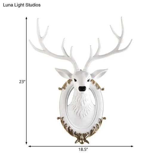 Country Resin Deer Head Sconce Light - Led Wall Mounted Lamp (16/18.5) In Black/White/Wood