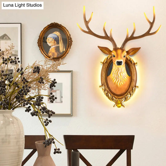 Country Resin Deer Head Sconce Light - Led Wall Mounted Lamp (16/18.5) In Black/White/Wood