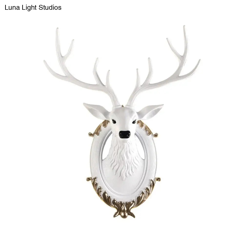 Country Resin Deer Head Sconce Light - Led Wall Mounted Lamp (16/18.5) In Black/White/Wood