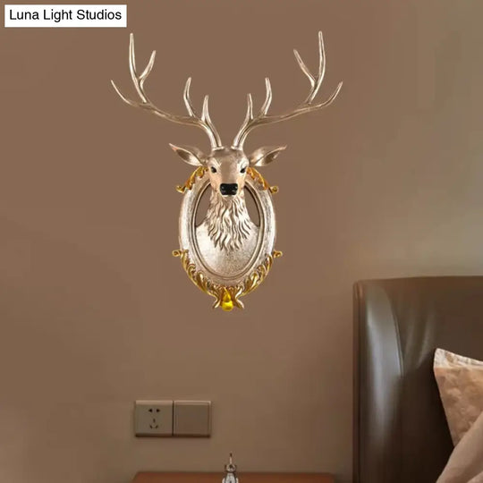 Country Resin Deer Head Sconce Light - Led Wall Mounted Lamp (16/18.5) In Black/White/Wood