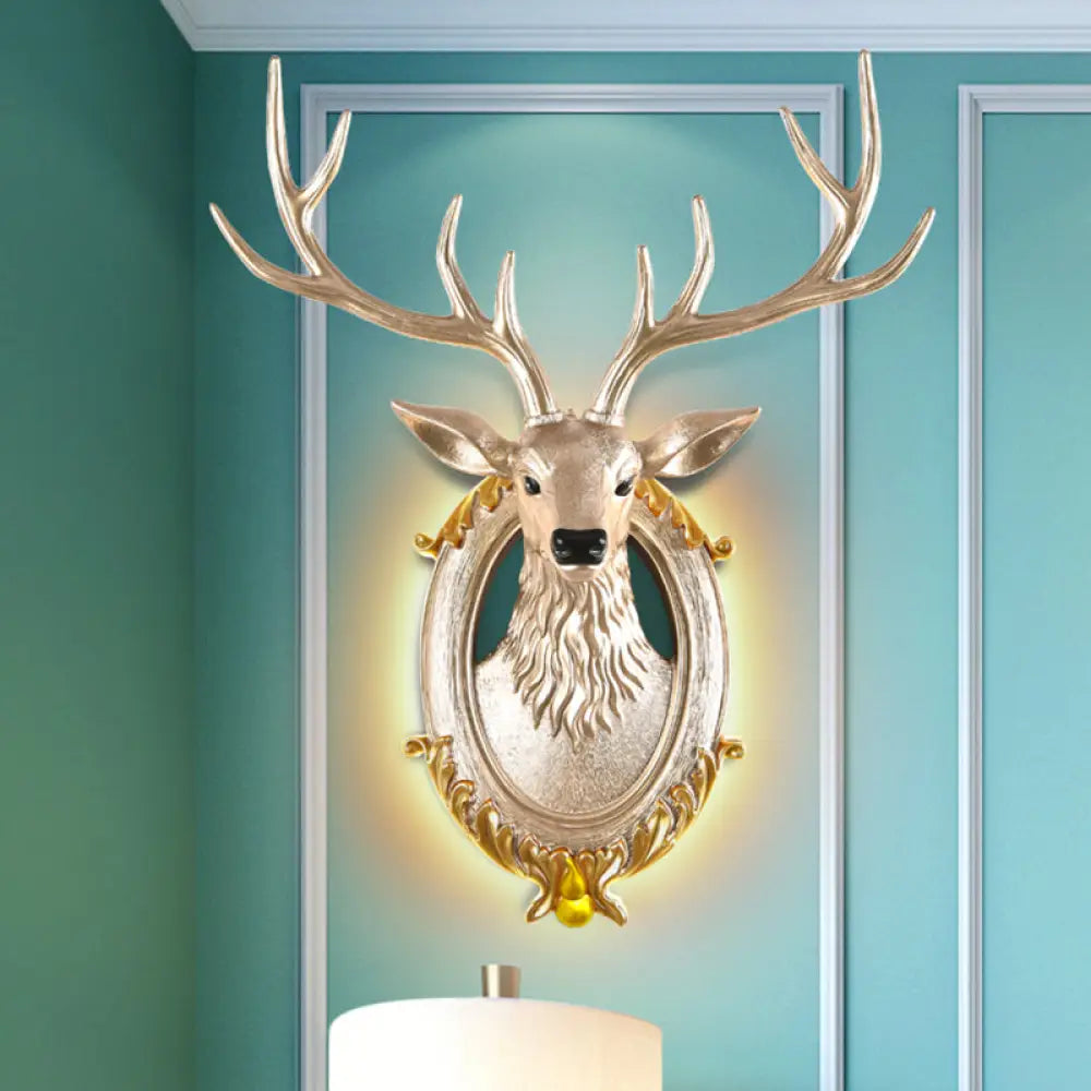 Country Resin Deer Head Sconce Light - Led Wall Mounted Lamp (16/18.5) In Black/White/Wood Silver /