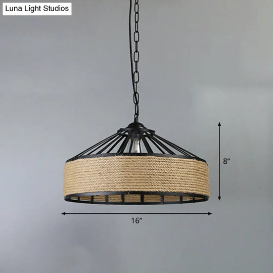 Country Restaurant Pendant Lamp - Black Metal Cone Shade