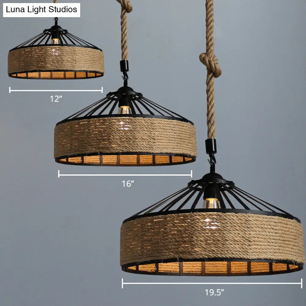 Country Restaurant Pendant Lamp - Black Metal Cone Shade