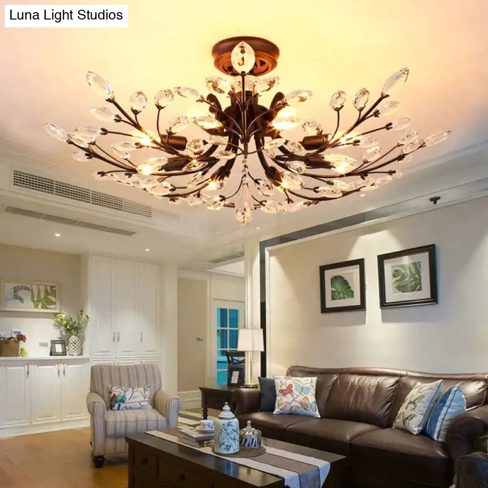 Country Retro Living Room Lamp Crystal Wrought Iron Ceiling