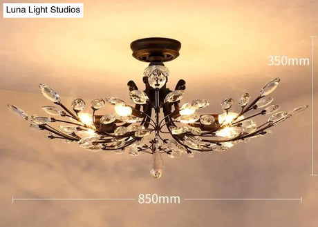 Country Retro Living Room Lamp Crystal Wrought Iron Ceiling