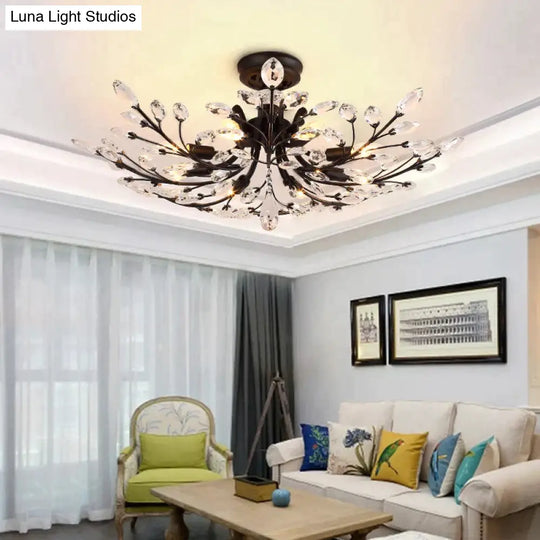 Country Retro Living Room Lamp Crystal Wrought Iron Ceiling