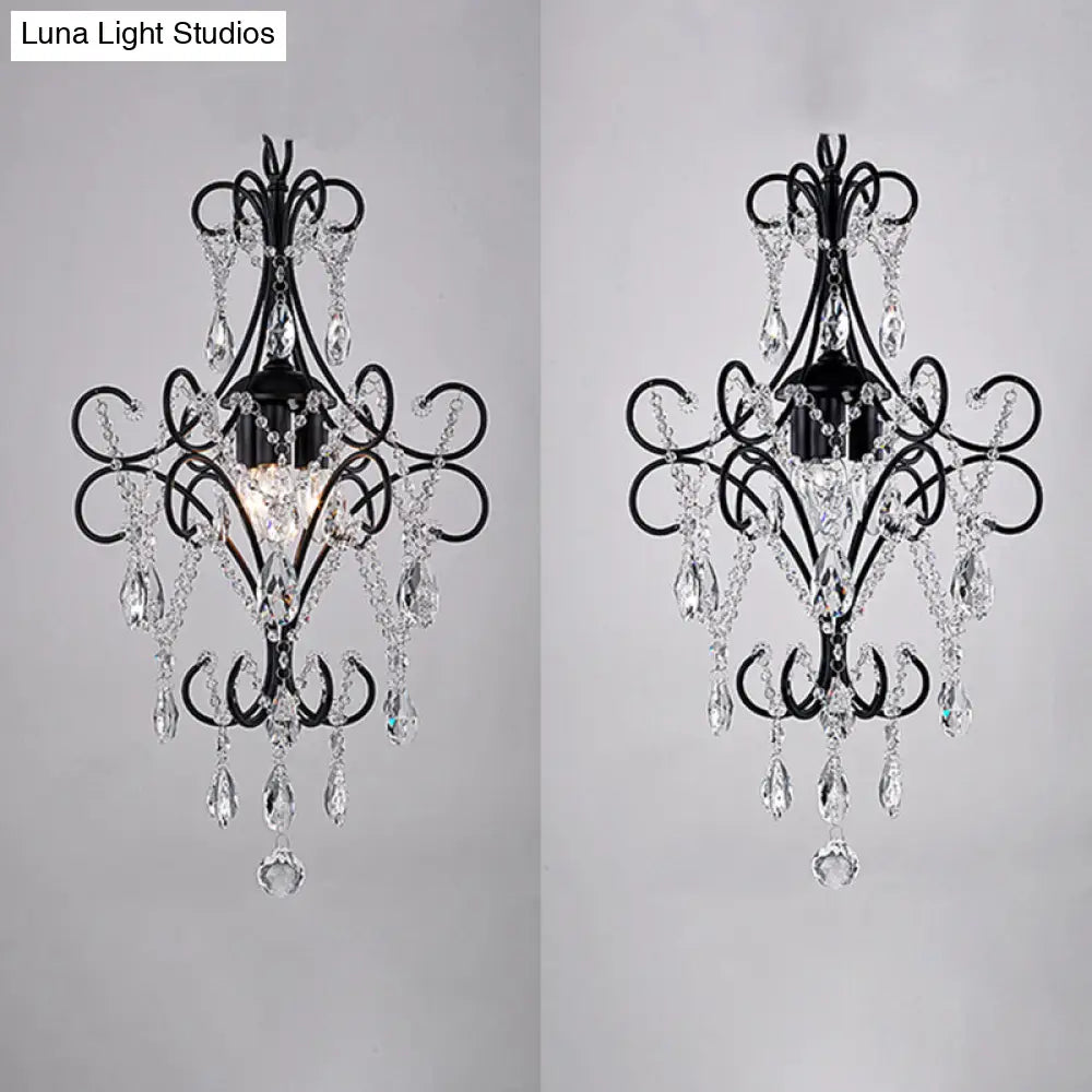 Country Style 1-Light Metal Hanging Ceiling Light With Crystal Droplet For Corridor