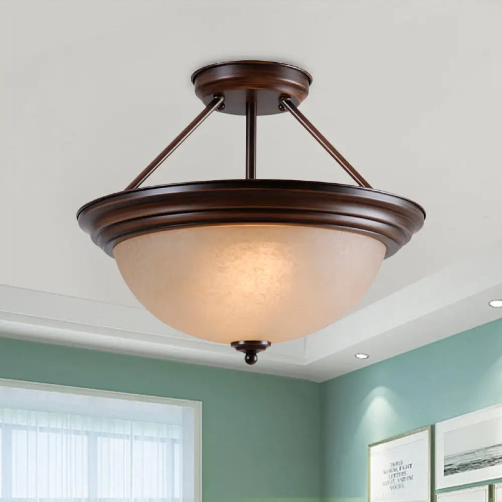 Country Style 2-Light Semi-Mount Close To Ceiling Lamp With White/Amber Glass Shade Amber