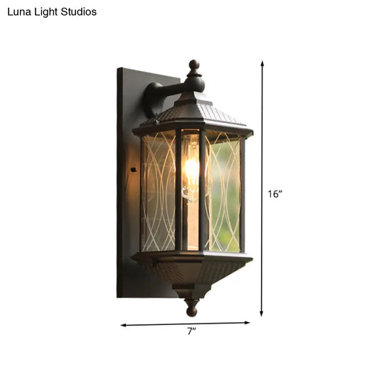 Country Style Aluminum Outdoor Wall Sconce Lamp - Rectangular Shape Coffee Finish Clear Textured