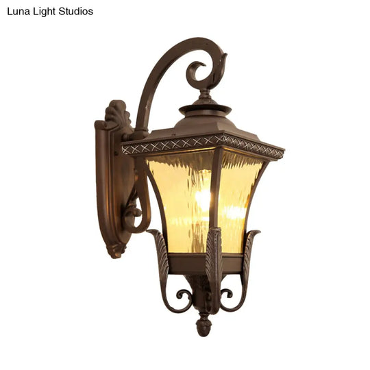 Country Style Aluminum Outdoor Wall Sconce With Water Glass Shade - Dark Coffee Lantern