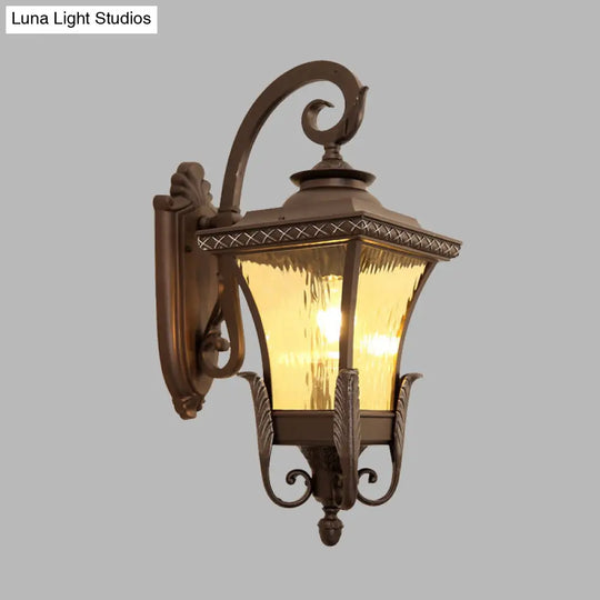 Country Style Aluminum Outdoor Wall Sconce With Water Glass Shade - Dark Coffee Lantern