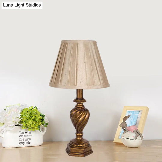 Country Style Beige Fabric Pleated Shade Nightstand Light For Bedroom - 1-Head Night Lighting With