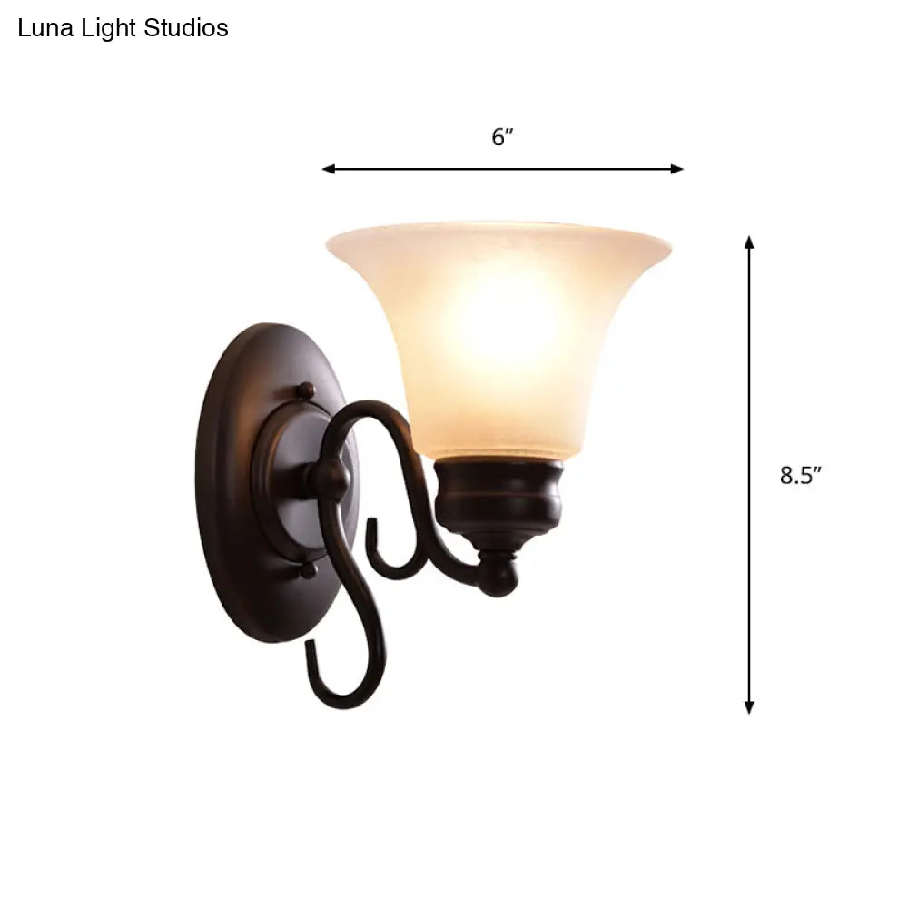 Country Style Bell White Glass Sconce With 1 Light Indoor Wall Mount Fixture In Black