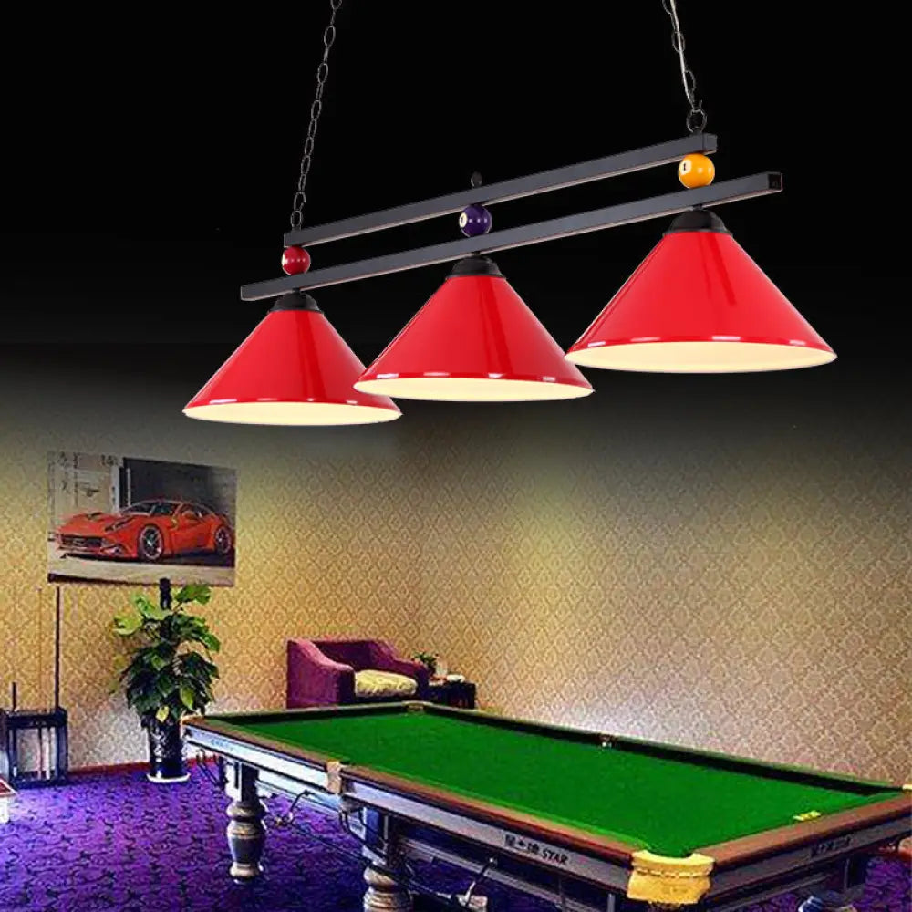 Country Style Billiard Chandelier - Metal Shade Bar Island Lighting Fixture 3 / Red