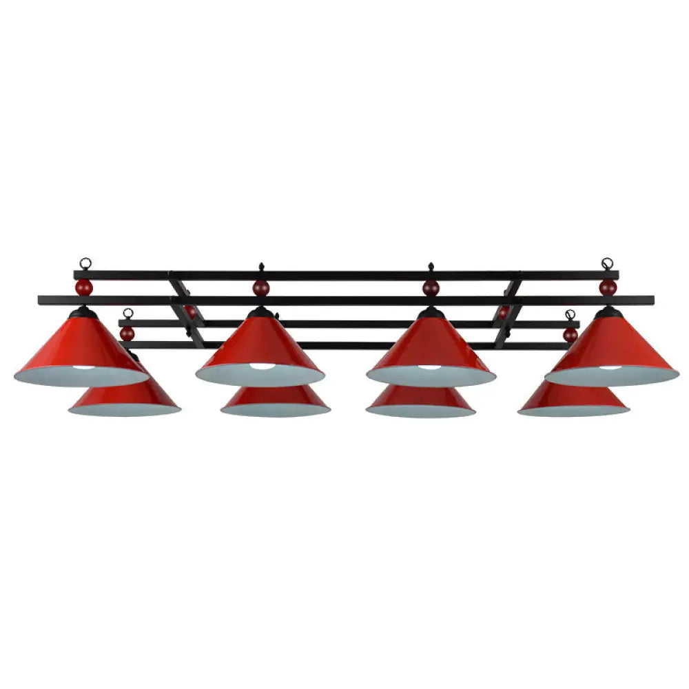 Country Style Billiard Chandelier - Metal Shade Bar Island Lighting Fixture 8 / Red