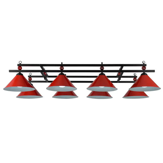 Country Style Billiard Chandelier - Metal Shade Bar Island Lighting Fixture 8 / Red