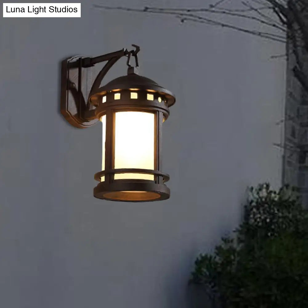 Country Style Black/Coffee Wall Lamp With Glass Cylinder For Courtyard - 1 Bulb Mounted Lighting