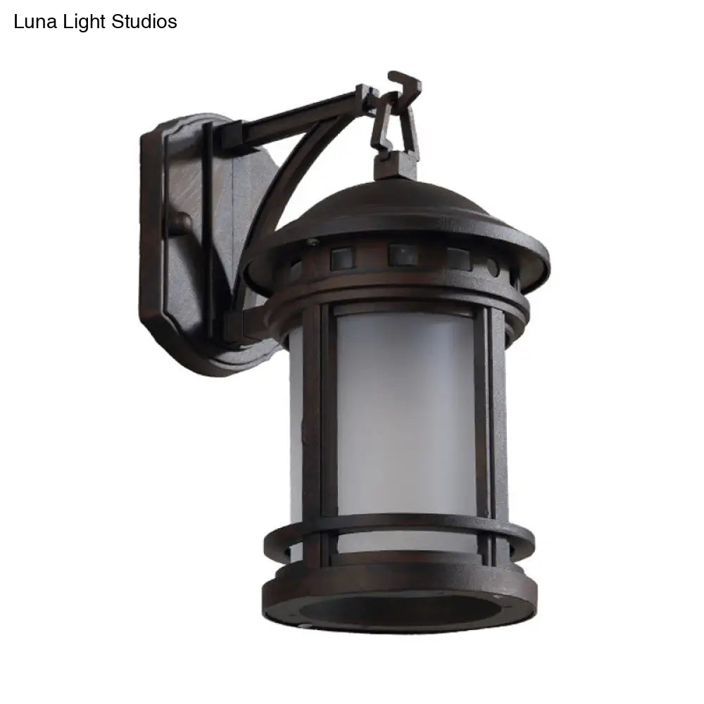 Country Style Black/Coffee Wall Lamp With Glass Cylinder For Courtyard - 1 Bulb Mounted Lighting