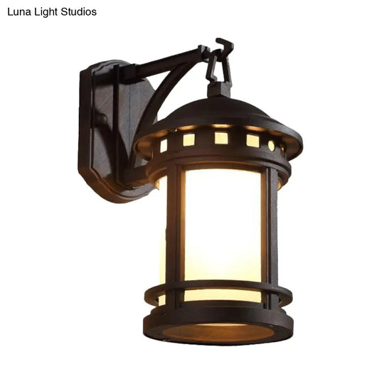 Country Style Black/Coffee Wall Lamp With Glass Cylinder For Courtyard - 1 Bulb Mounted Lighting