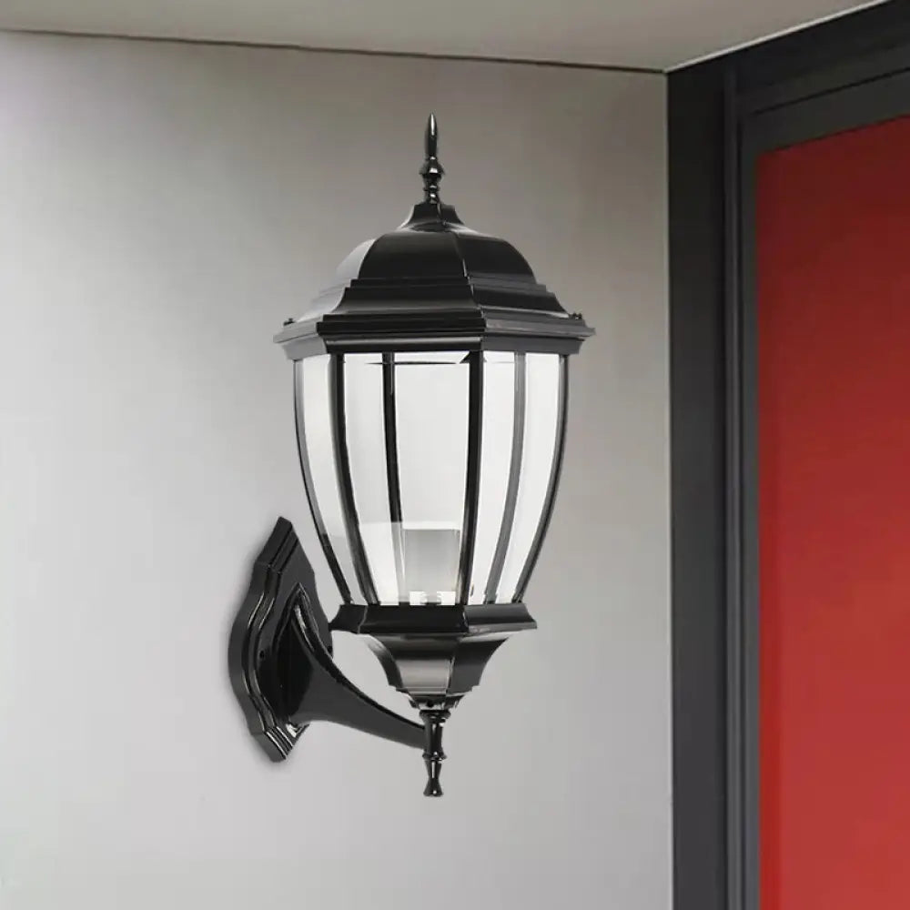 Country Style Black Glass Urn Sconce - Courtyard Wall Lamp Fixture With 1 Bulb