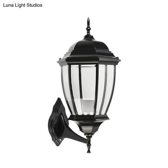 Country Style Black Glass Urn Sconce - Courtyard Wall Lamp Fixture With 1 Bulb