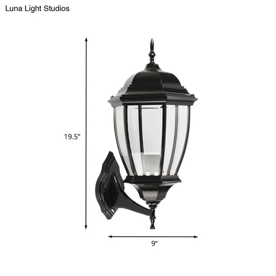 Country Style Black Glass Urn Sconce - Courtyard Wall Lamp Fixture With 1 Bulb