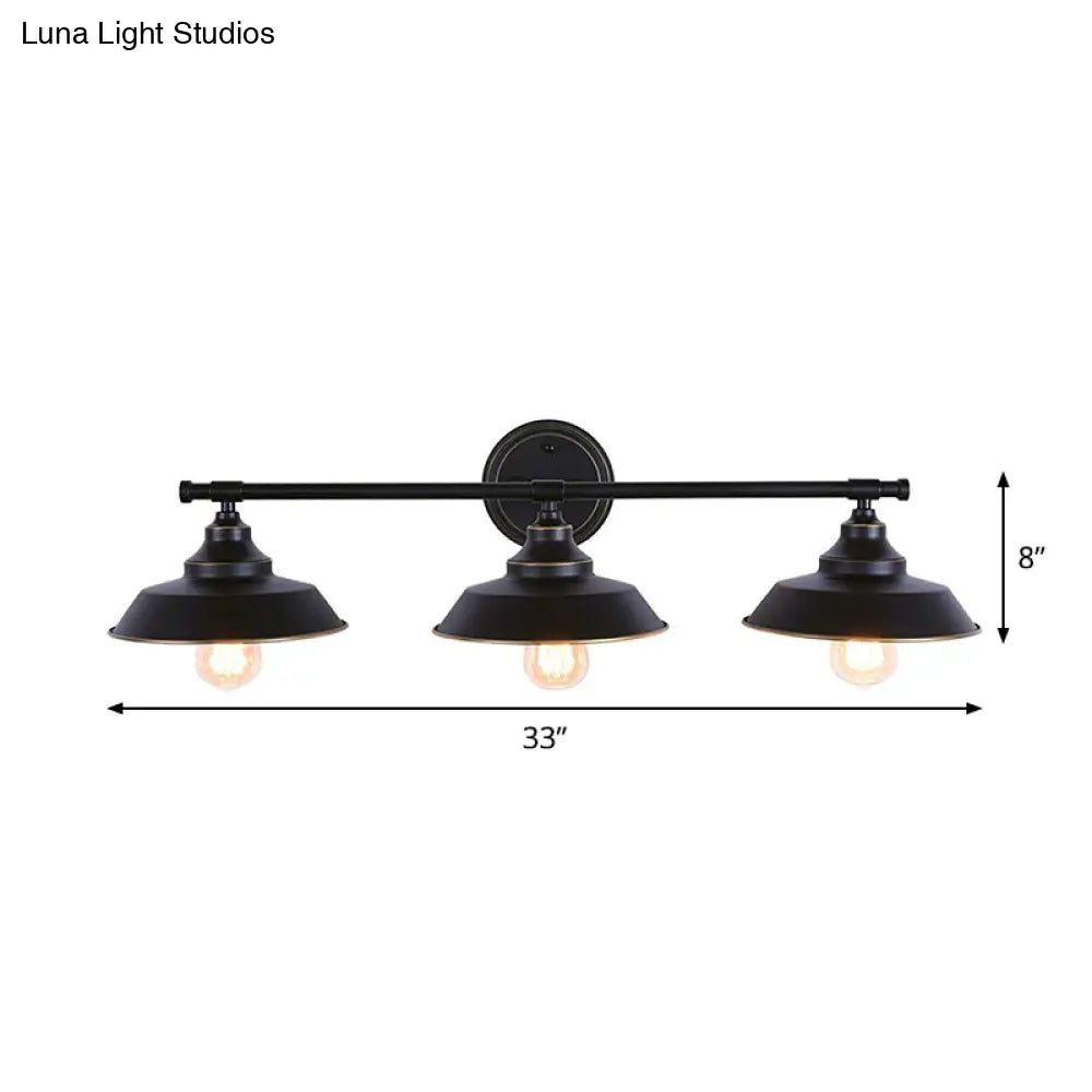 Country Style Black Iron Barn Wall Mounted Lamp - 3 Lights Linear Arm