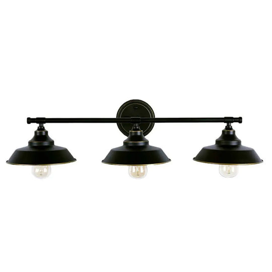 Country Style Black Iron Barn Wall Mounted Lamp - 3 Lights Linear Arm