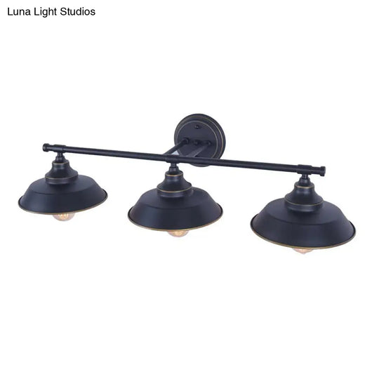 Country Style Black Iron Barn Wall Mounted Lamp - 3 Lights Linear Arm