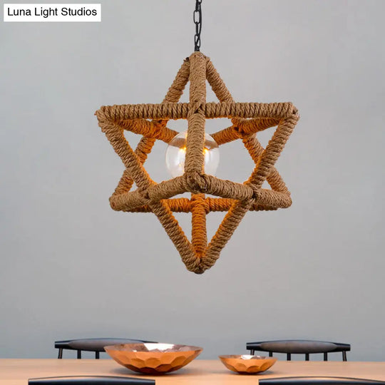 Country Style Black Metal And Rope Pendant Light - Caged Hanging Ceiling With Globe/Square Shade /